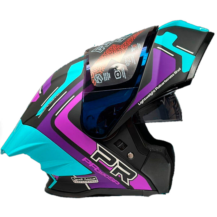 Casco PRO RIDER 390 Obidza Negro Celeste Morado