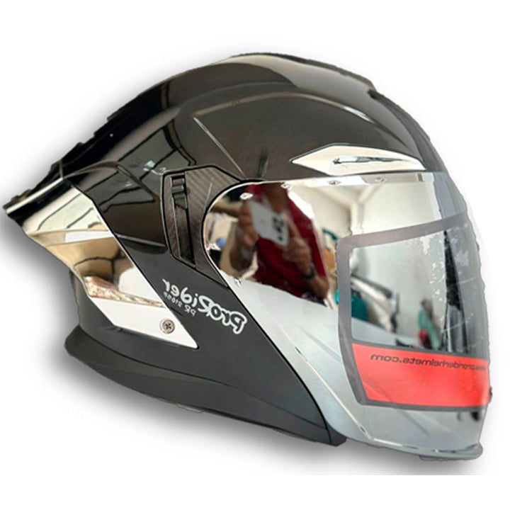 Casco PRO RIDER 216 Solido Negro Plata Brillo